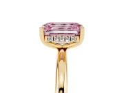 Emerald Cut Hidden Halo Engagement Ring Setting for a Fancy Pink Lab-Grown Diamond | Plain Band | Yellow Gold