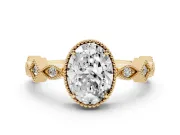 Oval Cut Diamond Milgrain Marquise Twist Band Ring Set in Yellow gold with Prong Setting