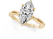 Marquise Twisted Solitaire Engagement Ring Setting | Beaded Twist Band | Yellow Gold