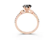 Fancy Black Heart Cut Diamond Solitaire Leaf-Inspired Ring Set in Rose gold with Pavé Band and Prong Setting