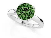 Fancy Green Round Cut Diamond Solitaire Ring Set in Platinum with Prong Head and Smooth Polished Band