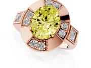 Fancy Yellow Oval Cut Diamond Milgrain Halo Ring Set in Rose gold with Split Shank