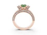 Oval Vintage Milgrain Pave Engagement Ring Setting for a Fancy Green Lab-Grown Diamond | Crescent Side Rows | Rose Gold