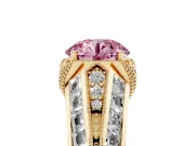 Fancy Pink Round Cut Diamond Vintage-Inspired Milgrain Ring Set in Yellow gold with Accent Split Shank