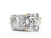 Asscher Cut and Emerald Cut Toi Moi Ring Set in Yellow gold with Prong Setting