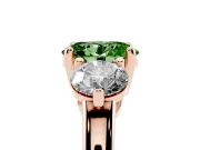 Fancy Green Oval Cut Diamond Three-Stone Ring Set in Rose gold with Prong Setting and Classic Band