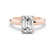 Emerald Cut Diamond Solitaire Ring Set in Rose gold with Prong Head and Smooth Polished Band
