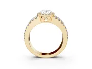 Oval Cut Diamond Halo Ring Set in Yellow gold with Pavé Split Shank and Prong Setting
