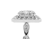 Radiant Cut Vintage Halo Engagement Ring Setting | Bezel Station Shoulders | White Gold