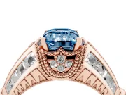 Emerald Cut Vintage Milgrain Engagement Ring Setting for a Fancy Blue Lab-Grown Diamond | Hidden Halo | Rose Gold