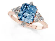 Fancy Blue Radiant Cut Diamond Cluster Ring Set in Rose gold with Beaded Band