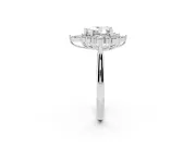 Heart Cut Diamond Cluster Halo Ring Set in Silver with Marquise and Round Accents