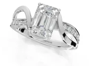 Emerald Cut Bypass Solitaire Engagement Ring Setting | Pavé and Plain Strands | Sterling Silver