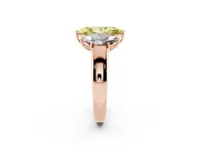 Fancy Yellow Three-Stone Marquise Cut Diamond Ring Set in Rose gold with Matching Prong Settings and Plain Band