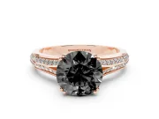 Round Pavé Split Shank Engagement Ring Setting for a Black Center | Double Claw Prongs | Rose Gold