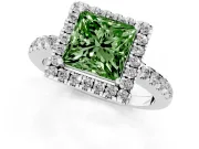 Princess Cut Halo Engagement Ring Setting for a Fancy Green Lab-Grown Diamond | Pavé Band | Platinum