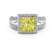 Princess Cut Halo Engagement Ring Setting for a Fancy Yellow Lab-Grown Diamond | Pave Split Shank | Sterling Silver