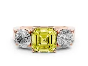 Asscher Cut Three Stone Engagement Ring Setting for a Fancy Yellow Lab-Grown Diamond | Wide Plain Band | Rose Gold