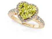 Fancy Yellow Heart Cut Diamond Halo Engagement Ring Set in Yellow gold with Pavé Band and Prong Setting