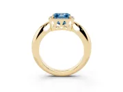 Fancy Blue Asscher Cut Diamond Halo Engagement Ring Set in Yellow gold with Plain Split Shank and Prong Setting