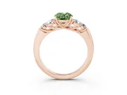 Fancy Green Oval Cut Diamond Cluster Ring Set in Rose gold with Round Accent Stones and Prong Setting on a Plain Band