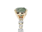 Cushion Cut Pavé Engagement Ring Setting for a Fancy Green Lab-Grown Diamond | Alternating Accents | Yellow Gold