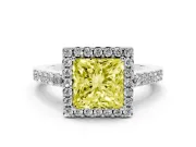 Fancy Yellow Princess Cut Diamond Halo Pavé Solitaire Ring Set in Silver with Prong-Set Center Stone