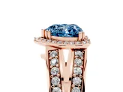 Heart-Shaped Halo Engagement Ring Setting for a Fancy Blue Lab-Grown Diamond | Two-Row Pave Split Shank | Rose Gold