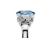 Fancy Blue Oval Cut Diamond Three-Stone Ring Set in Silver with Polished Band and Prong Setting