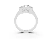 Asscher Cut Diamond Halo Ring Set in White gold with Pavé Band and Milgrain-Edged Prongs
