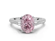 Oval Vintage Cathedral Engagement Ring Setting for a Fancy Pink Lab-Grown Diamond | Carved Band | White Gold