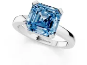Fancy Blue Asscher Cut Diamond Solitaire Ring Set in White gold with Prong Head and Smooth Polished Band