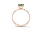 Fancy Green Oval Cut Diamond Solitaire Ring Set in Rose gold with Round Pavé Band and Prong Setting