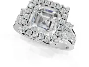 Asscher Cut Halo Side Cluster Engagement Ring Setting | Graduated Channel Band | Sterling Silver