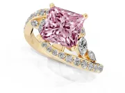 Fancy Pink Princess Cut Diamond Solitaire Ring Set in Yellow gold with Pavé Twist Band and Secure Prong Setting