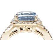 Asscher Cut Halo Split Shank Engagement Ring Setting for a Fancy Blue Lab-Grown Diamond | Pavé Shoulders | Yellow Gold