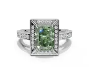 Radiant Cut Sectioned Halo Engagement Ring Setting for a Fancy Green Lab-Grown Diamond | White Gold