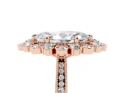 Marquise Cut Diamond Halo Milgrain Pavé Ring Set in Rose gold with Prong Setting