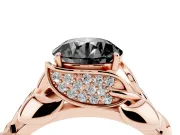 Round Leaf Bypass Engagement Ring Setting for a Black Center | Pavé Leaf Accents | Rose Gold