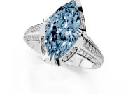 Fancy Blue Marquise Cut Diamond Pavé Split Shank Solitaire Ring Set in White gold with Prong Setting