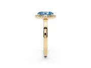 Fancy Blue Oval Cut Diamond Halo Ring Set in Yellow gold with Solitaire Band and Prong Setting