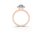 Fancy Blue Marquise Cut Diamond Halo Solitaire Ring Set in Rose gold with Pavé Band and Prong Setting