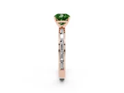 Fancy Green Cushion Cut Diamond Solitaire Ring Set in Rose gold with Channel-Set Baguette Band and Prong Setting