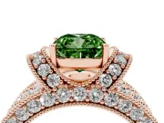 Cushion Cut Vintage Pave Engagement Ring Setting for a Fancy Green Lab-Grown Diamond | Milgrain Edges | Rose Gold