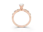 Pear Cut Diamond Solitaire Ring Set in Rose gold with Side Stones on Criss-Cross Band and Prong Setting