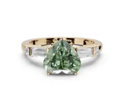 Heart-Shaped Tapered Baguette Engagement Ring Setting for a Fancy Green Lab-Grown Diamond | Bar Set Sides | Yellow Gold