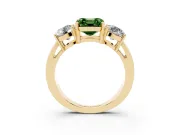 Asscher Cut Three Stone Engagement Ring Setting for a Fancy Green Lab-Grown Diamond | Wide Plain Band | Yellow Gold