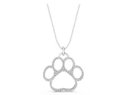 Round Lab-Grown Diamond Pavé Paw Print Pendant Necklace | Open Outline | White Gold