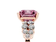 Fancy Pink Asscher Cut Diamond Cluster Engagement Ring Set in Rose gold with Pavé Band and Prong Setting