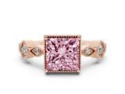 Fancy Pink Princess Cut Diamond Vintage-Inspired Milgrain Ring Set in Rose gold with Marquise Stations of Round Accents